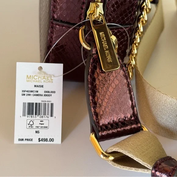 Michael Kors Maisie 2 in 1Camera Crossbody Bag Exotic Print Oxblood